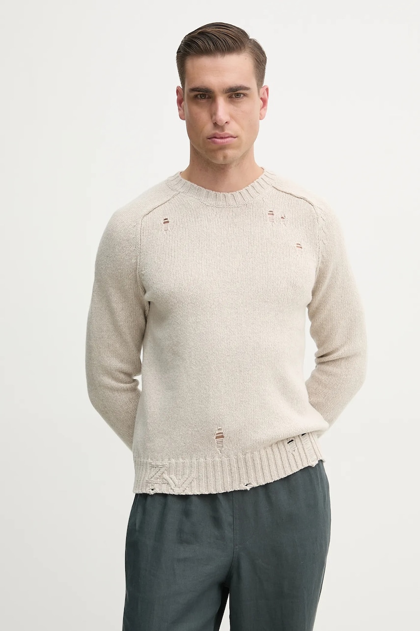 ZADIG&VOLTAIRE pulover de lână bărbați, culoarea bej, KMSW01737 ZADIG&VOLTAIRE pulover de lână bărbați, culoarea bej, KMSW01737