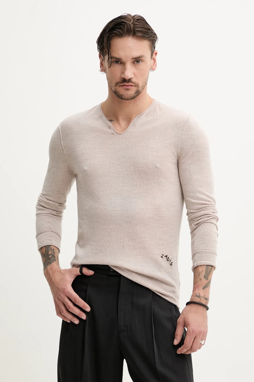 ZADIG&VOLTAIRE pulover de lână bărbați, culoarea bej, light, KMSW01742