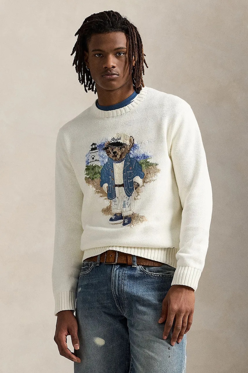Levně Bavlněný svetr Polo Ralph Lauren pánský, bílá barva, 710964797