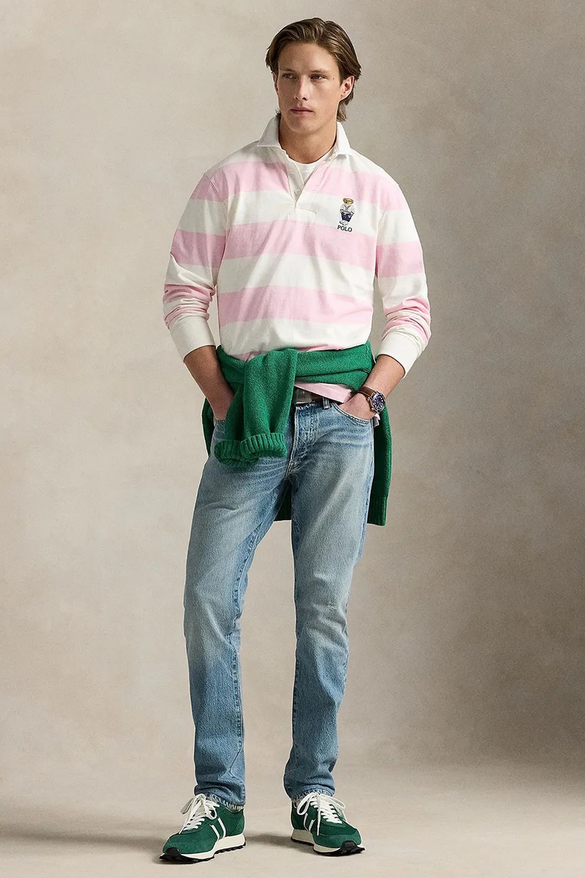 Бавовняний лонгслів Polo Ralph Lauren колір рожевий візерунок 710973144 