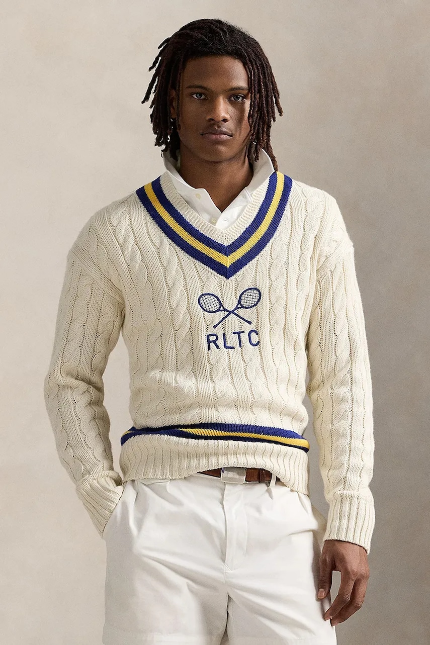 Levně Svetr s příměsí kašmíru Polo Ralph Lauren Long Sleeve Pullover pánský, béžová barva, 710961780