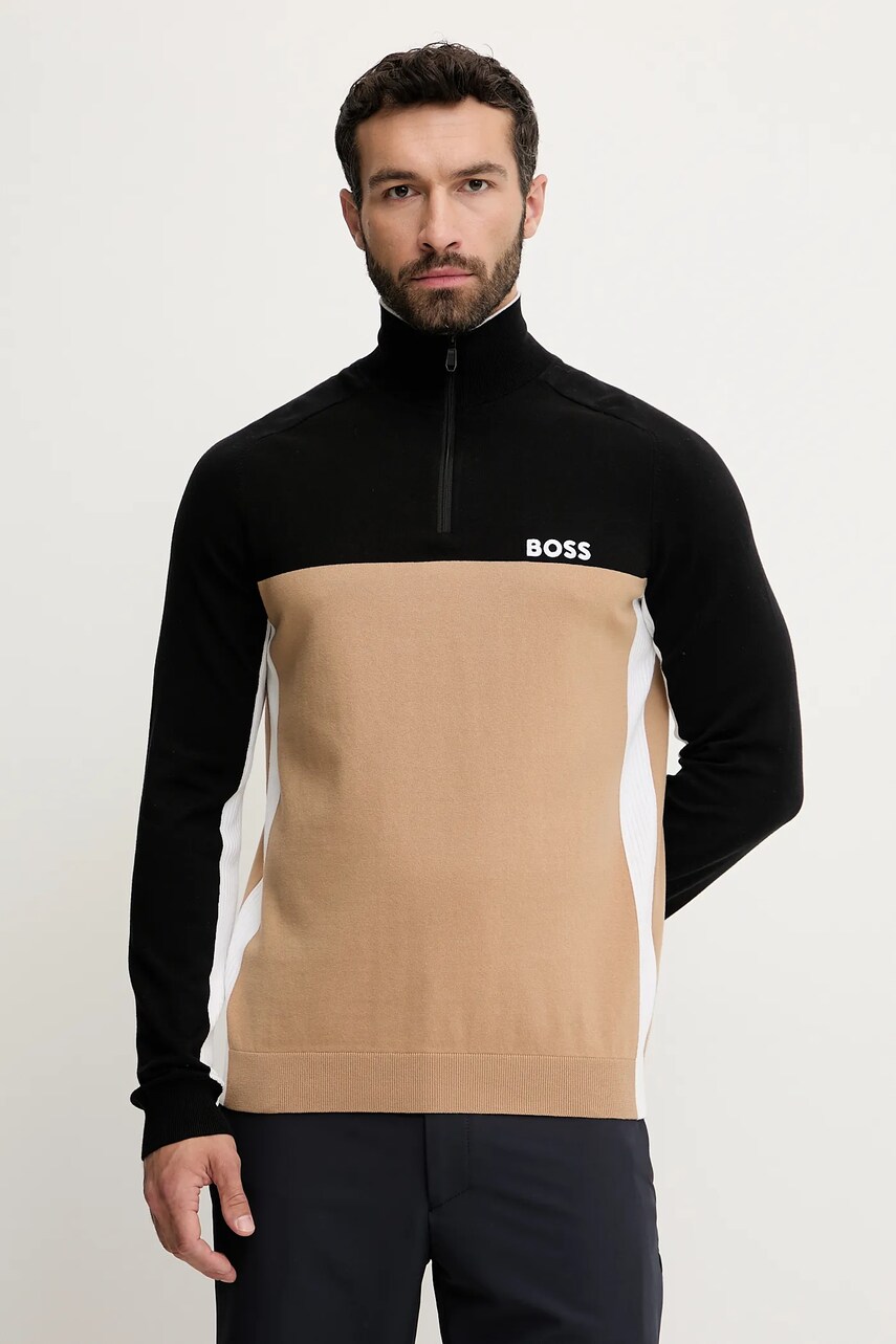 BOSS Green pulover culoarea maro, light, cu turtleneck, 50528740