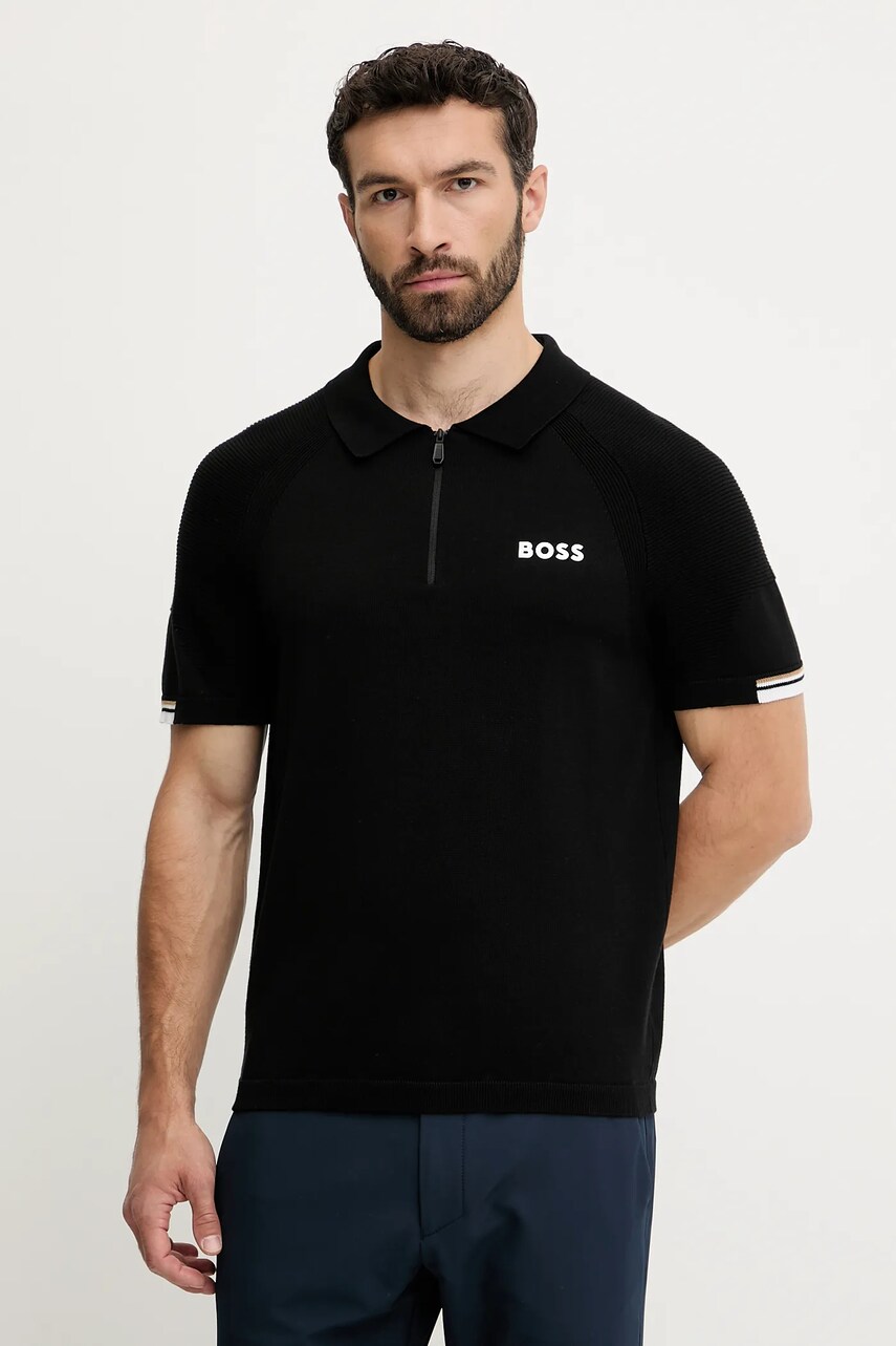 BOSS Green tricou polo culoarea negru, uni, 50537146