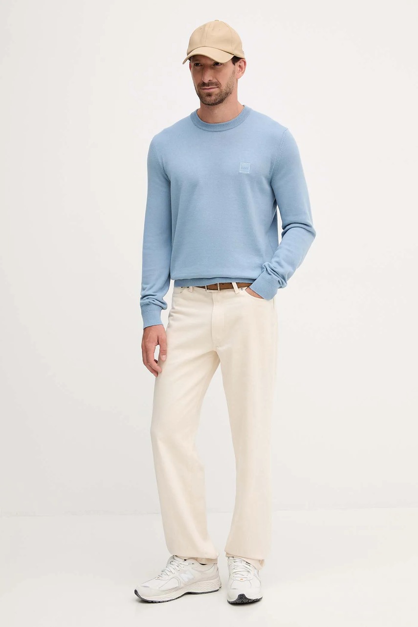 Свитер с примесью шерсти BOSS Orange цвет синий лёгкий 50527583