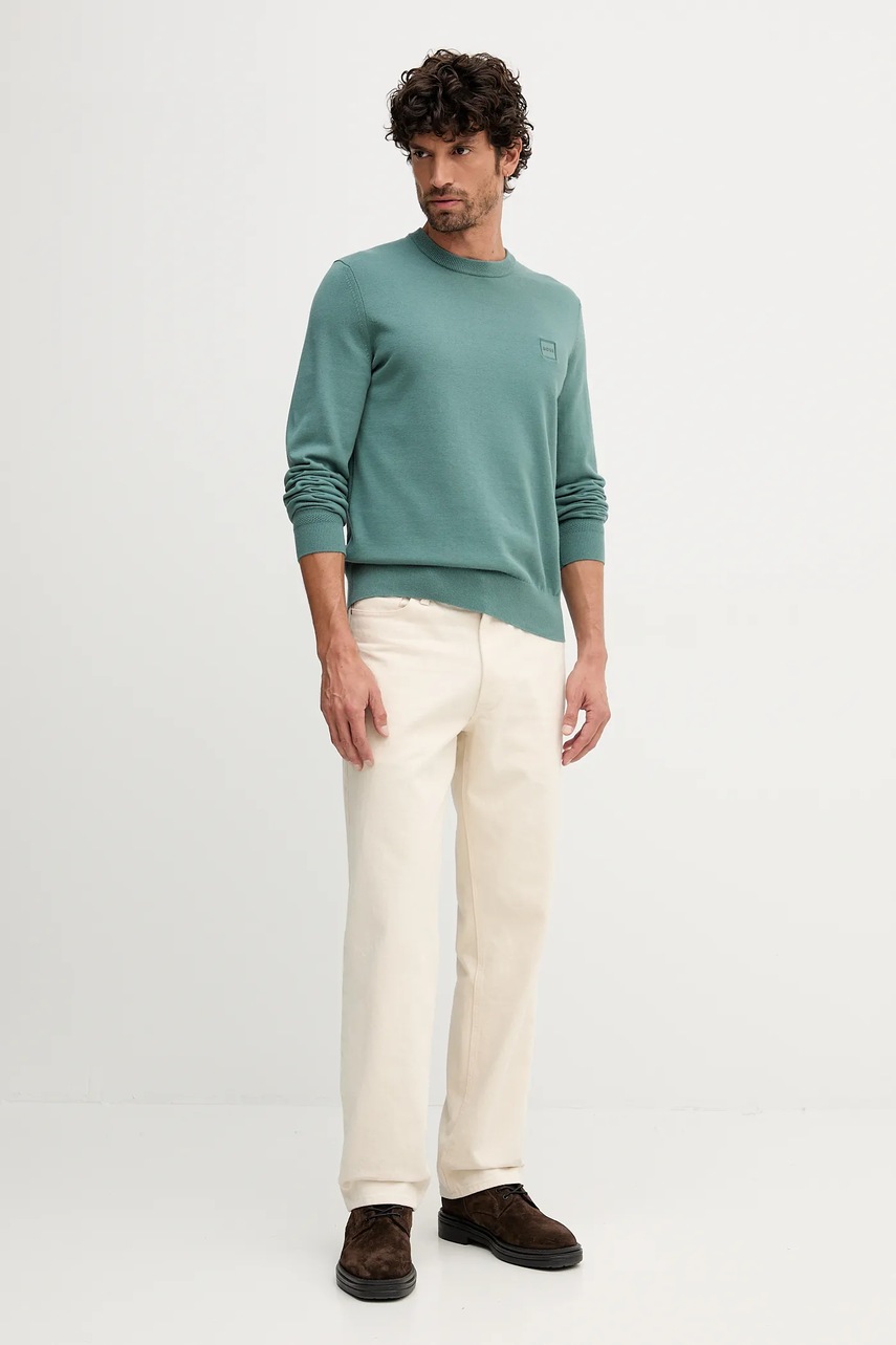 Свитер с примесью шерсти BOSS Orange цвет синий лёгкий 50527583