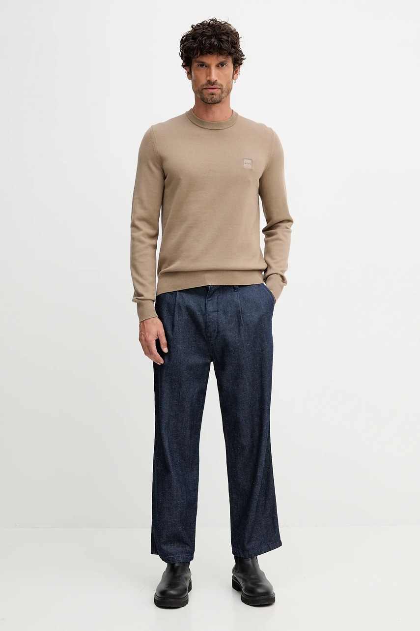 Свитер с примесью шерсти BOSS Orange цвет синий лёгкий 50527583