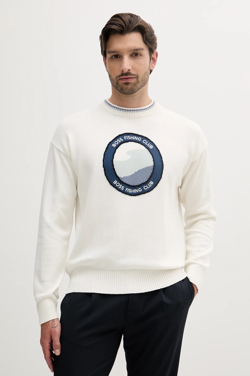 BOSS Orange pulover de bumbac culoarea alb, 50536391