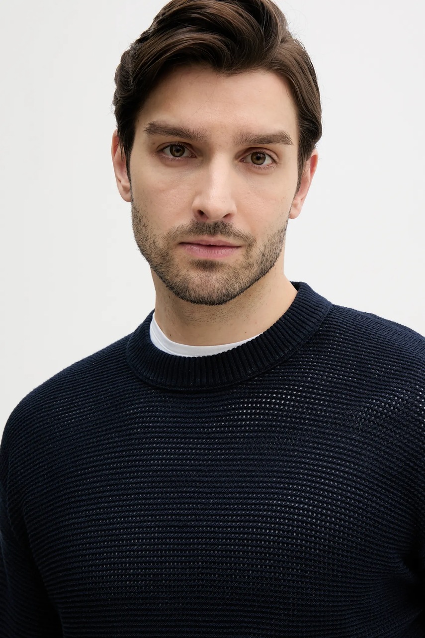 Βαμβακερό πουλόβερ BOSS Orange ανδρικό, χρώμα: ναυτικό μπλε, 50538290 φωτογραφία