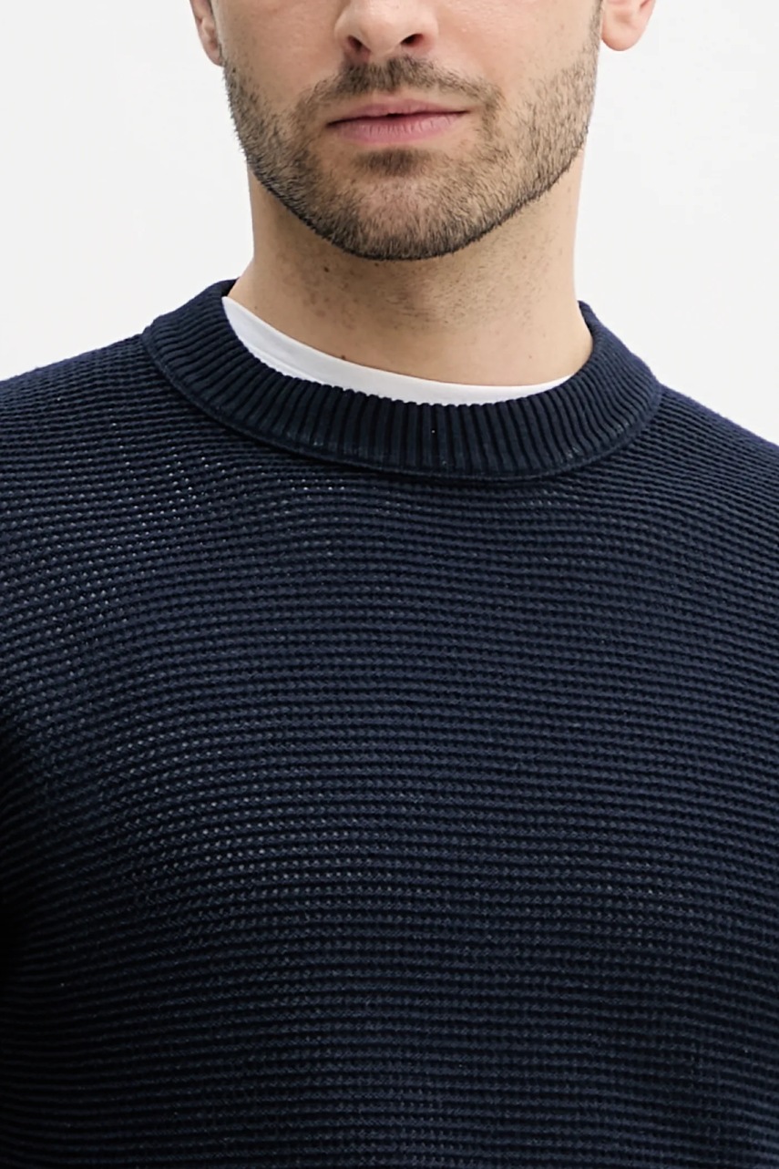 Βαμβακερό πουλόβερ BOSS Orange ανδρικό, χρώμα: ναυτικό μπλε, 50538290 φωτογραφία