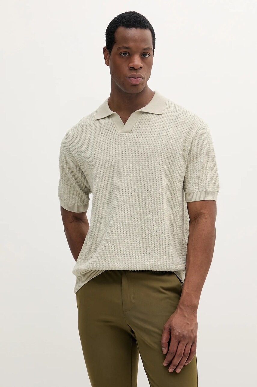 BOSS Orange tricou polo culoarea bej, uni, 50538516