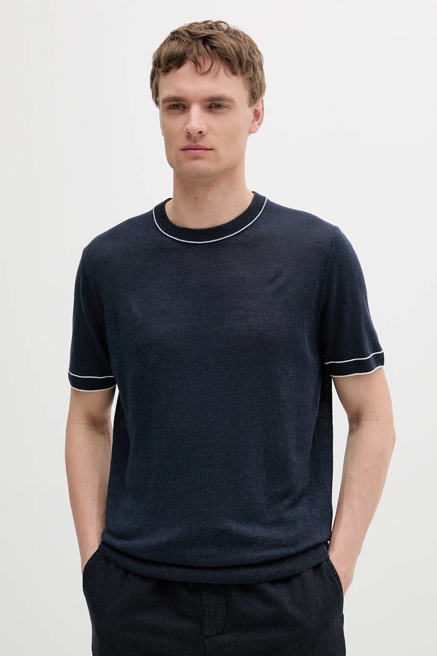 BOSS tricou de in culoarea albastru marin, neted, 50537639