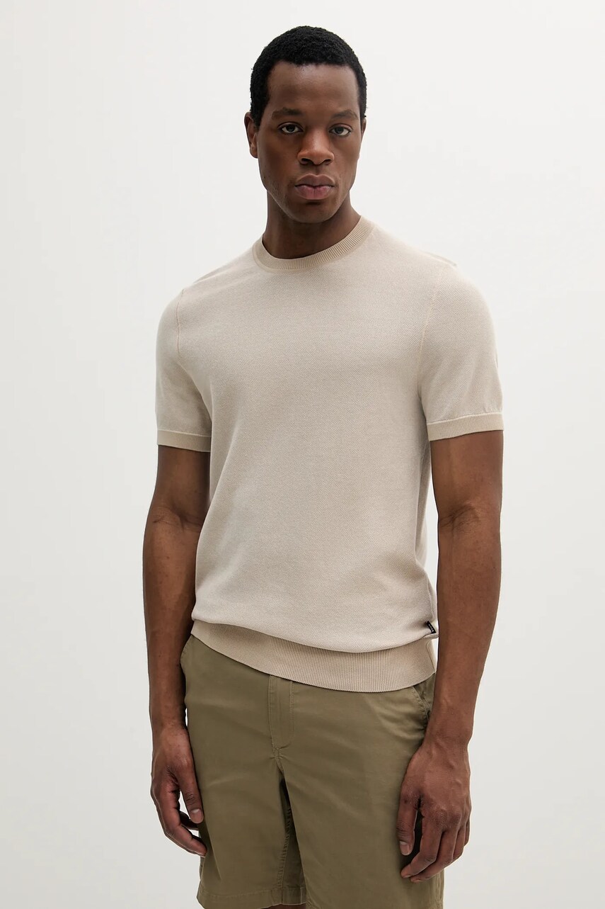 BOSS tricou culoarea bej, uni, 50537642