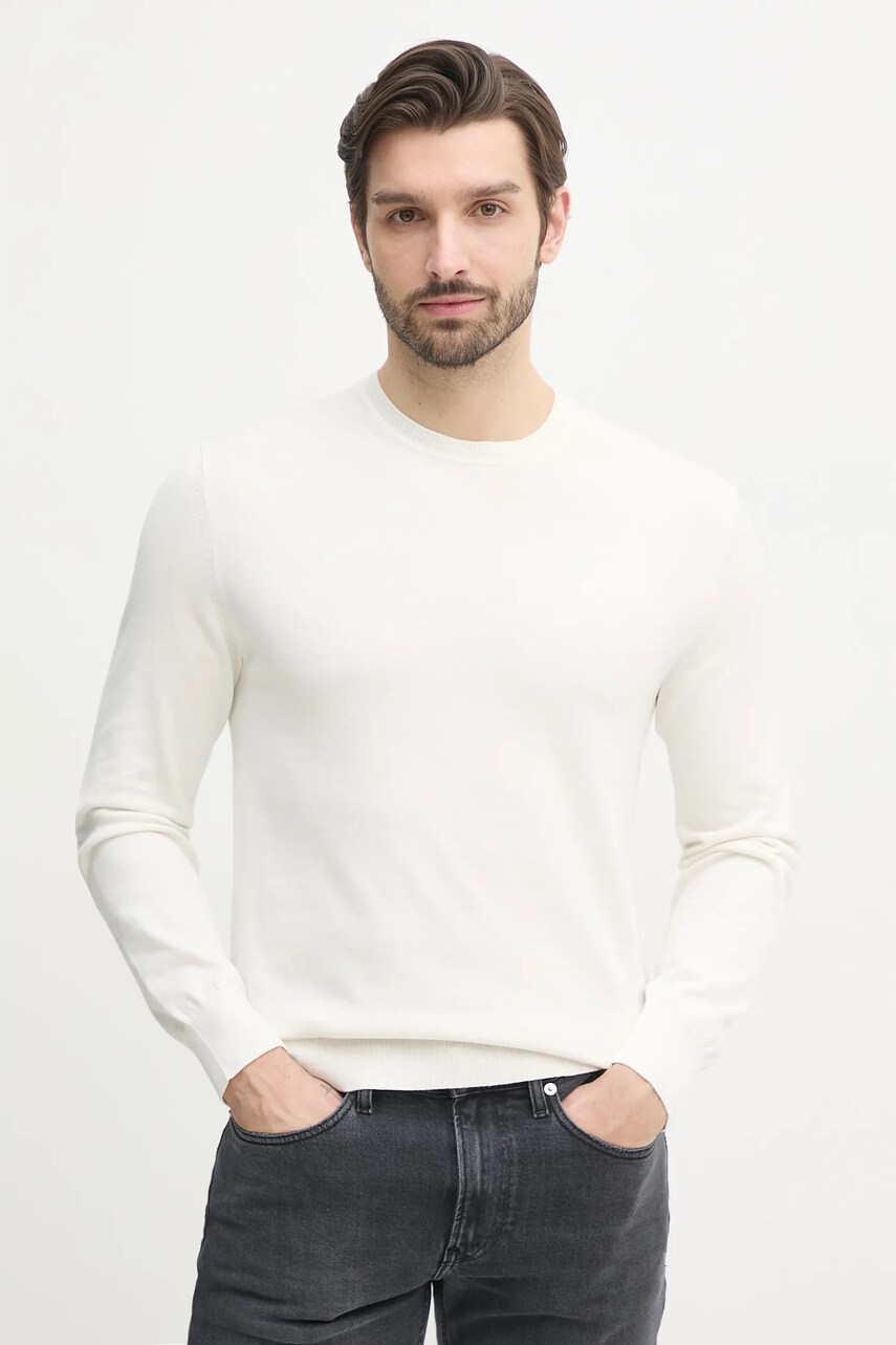 Levně Bavlněný svetr Calvin Klein pánský, bílá barva, lehký, LV040BM343