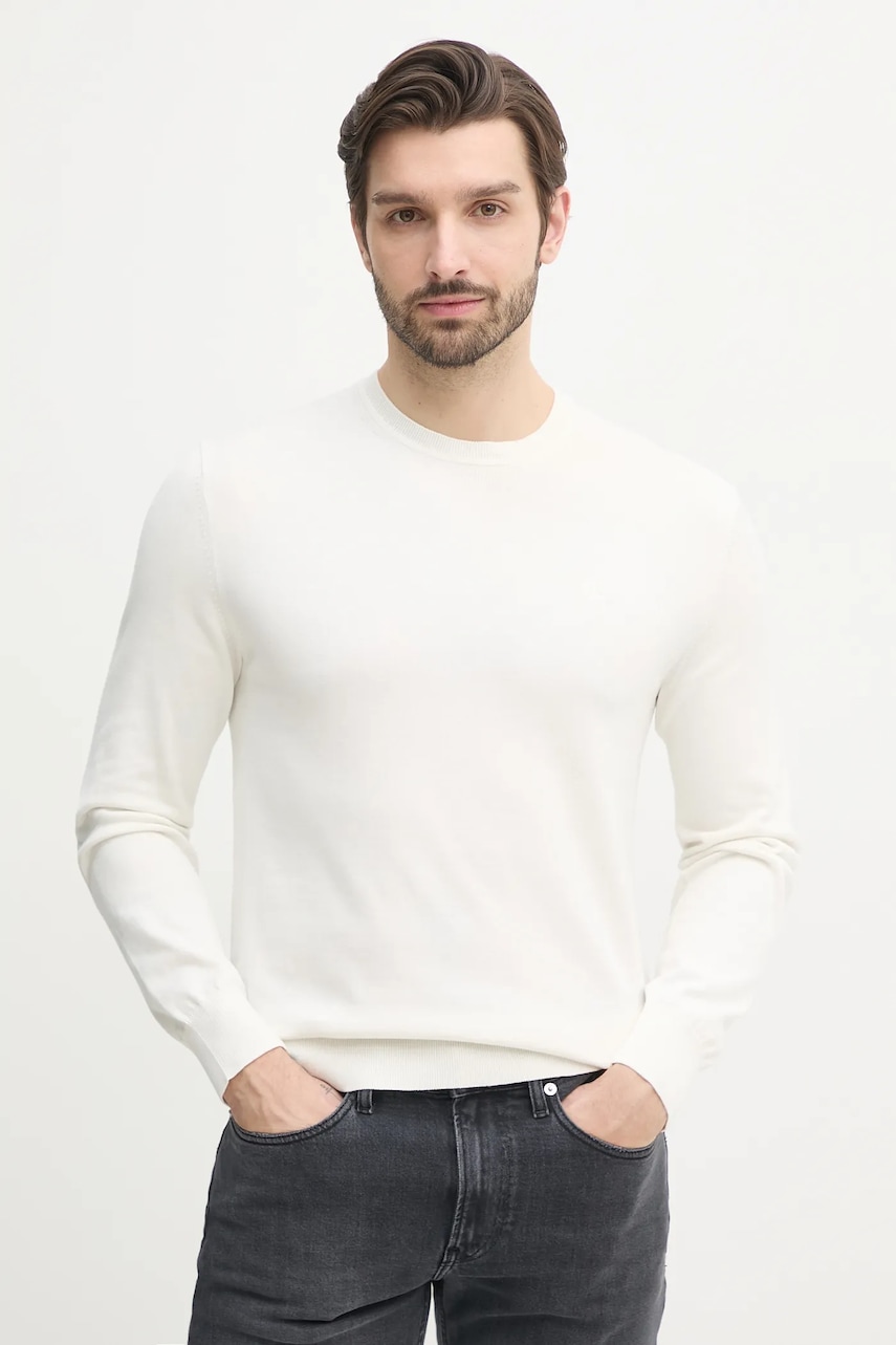 Bavlněný svetr Calvin Klein pánský, bílá barva, lehký, LV040BM343