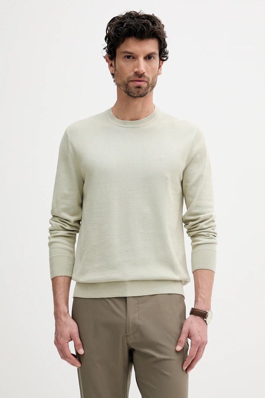 

Памучен пуловер Calvin Klein мъжки в бяло от лека материя LV040BM343, Бежов