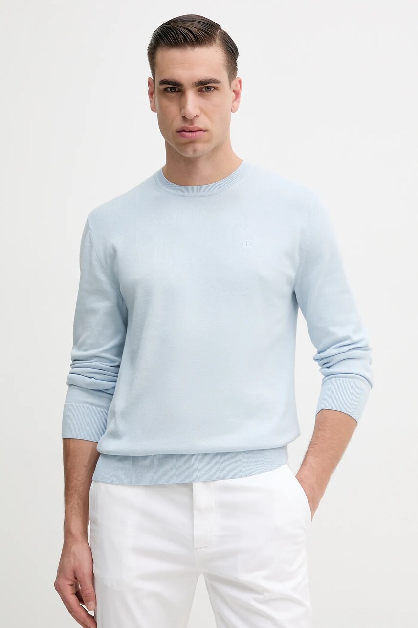 Levně Bavlněný svetr Calvin Klein pánský, modrá barva, lehký, LV040BM343