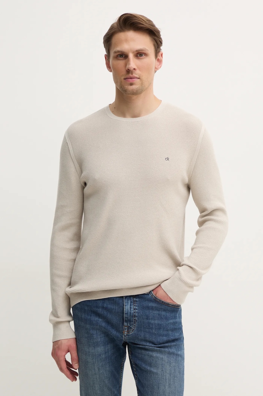 Levně Svetr Calvin Klein pánský, béžová barva, lehký, K10K114080