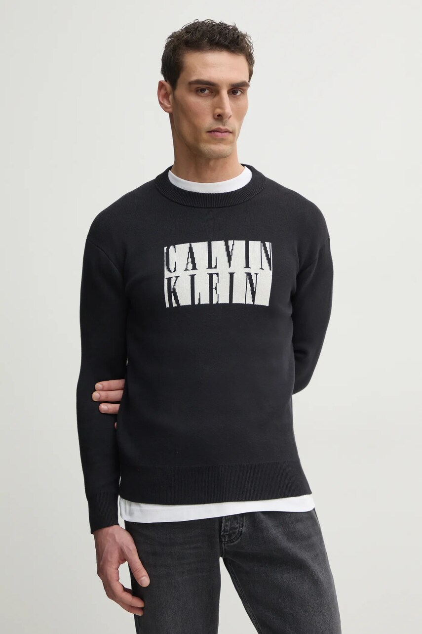 Levně Bavlněný svetr Calvin Klein Jeans pánský, černá barva, lehký, J30J327280