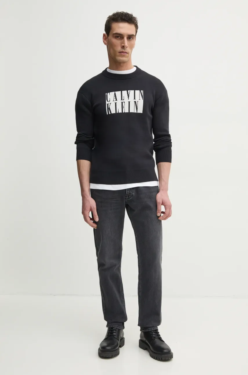 Хлопковый свитер Calvin Klein Jeans мужской цвет чёрный лёгкий J30J327280 Хлопковый свитер Calvin Klein Jeans мужской цвет чёрный лёгкий J30J327280