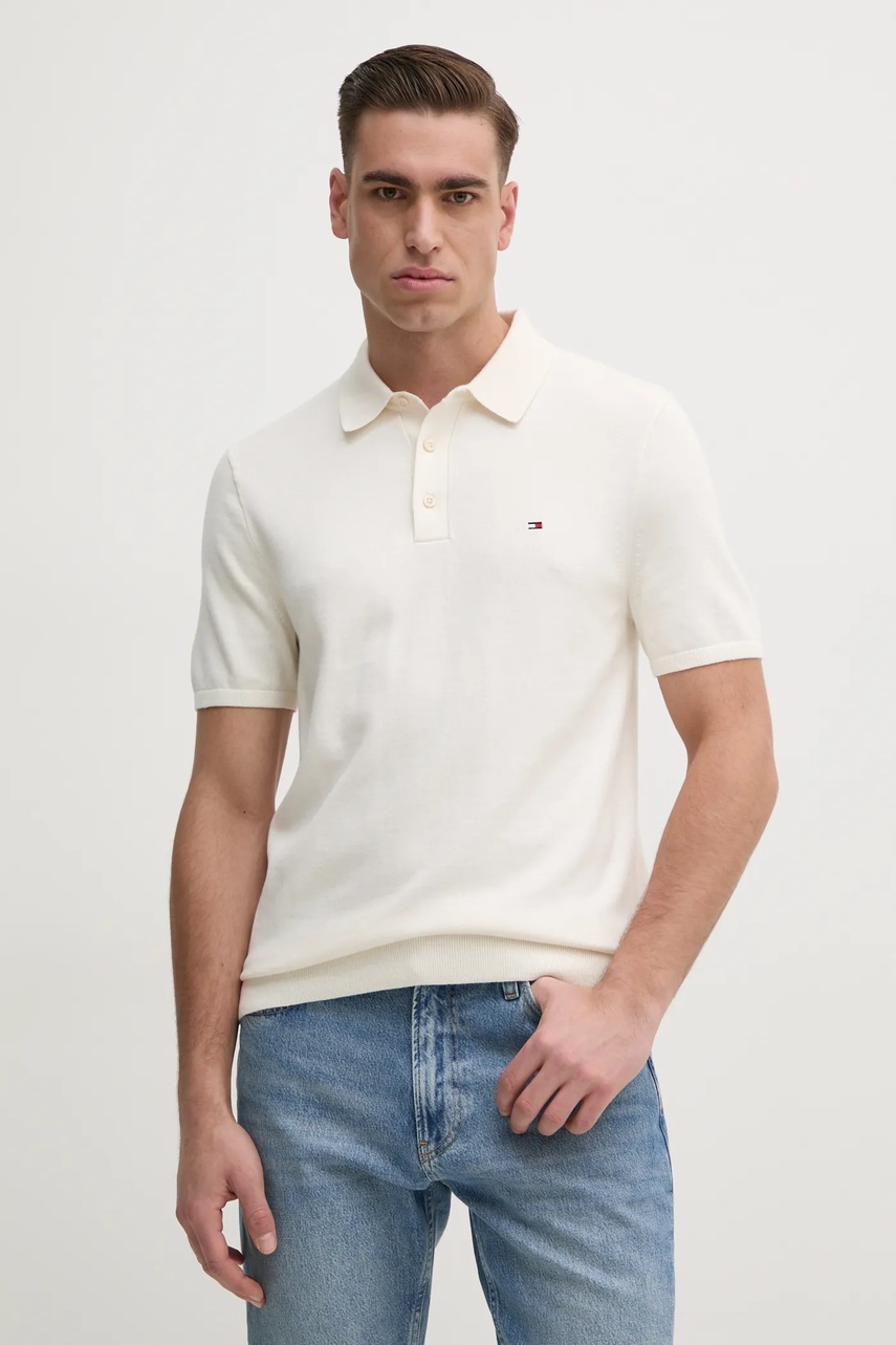 

Памучна тениска с яка Tommy Hilfiger в бежово с десен MW0MW37396, Бежов