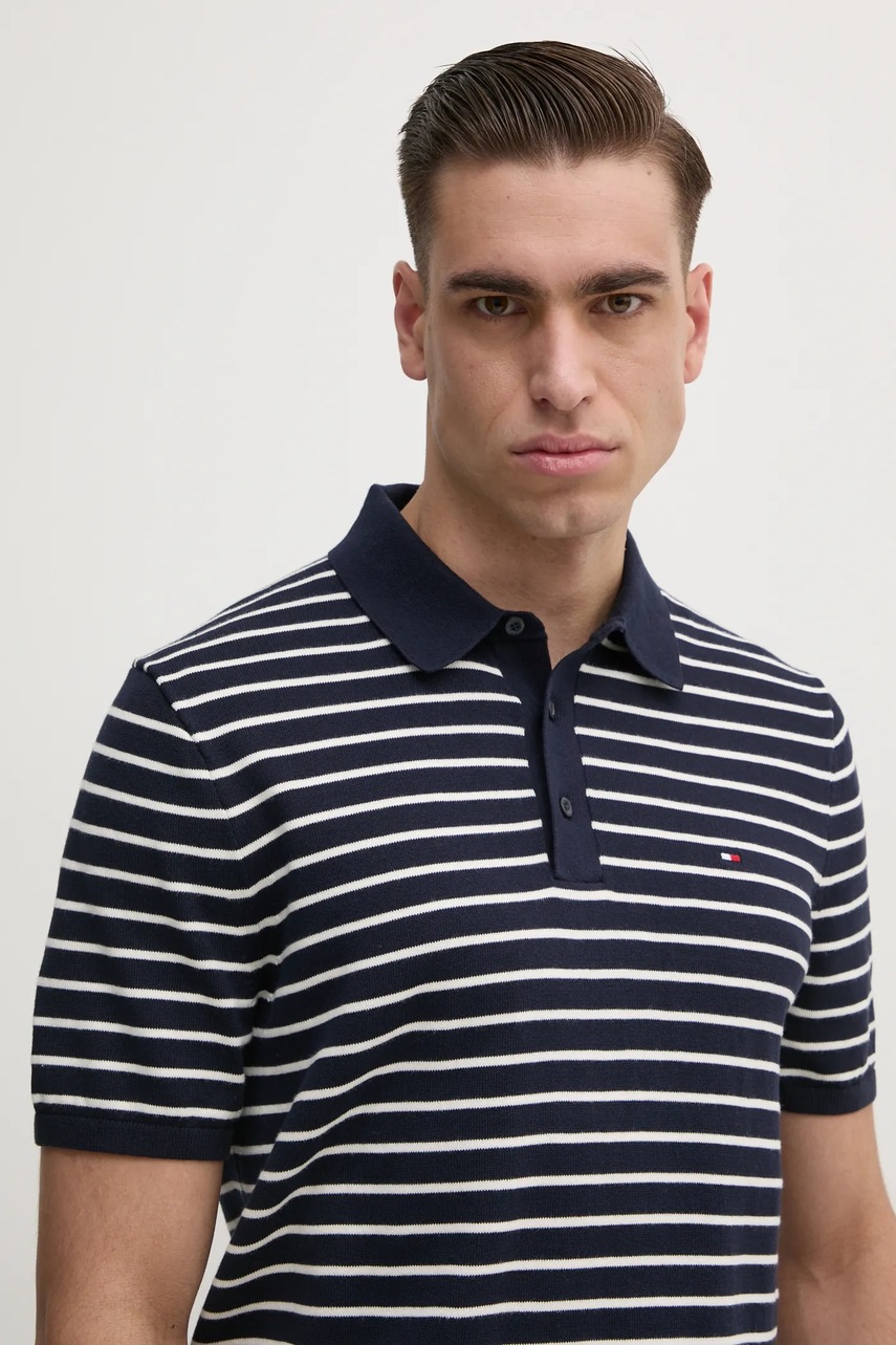 

Памучна тениска с яка Tommy Hilfiger в тъмносиньо с десен MW0MW37396, Тъмносин