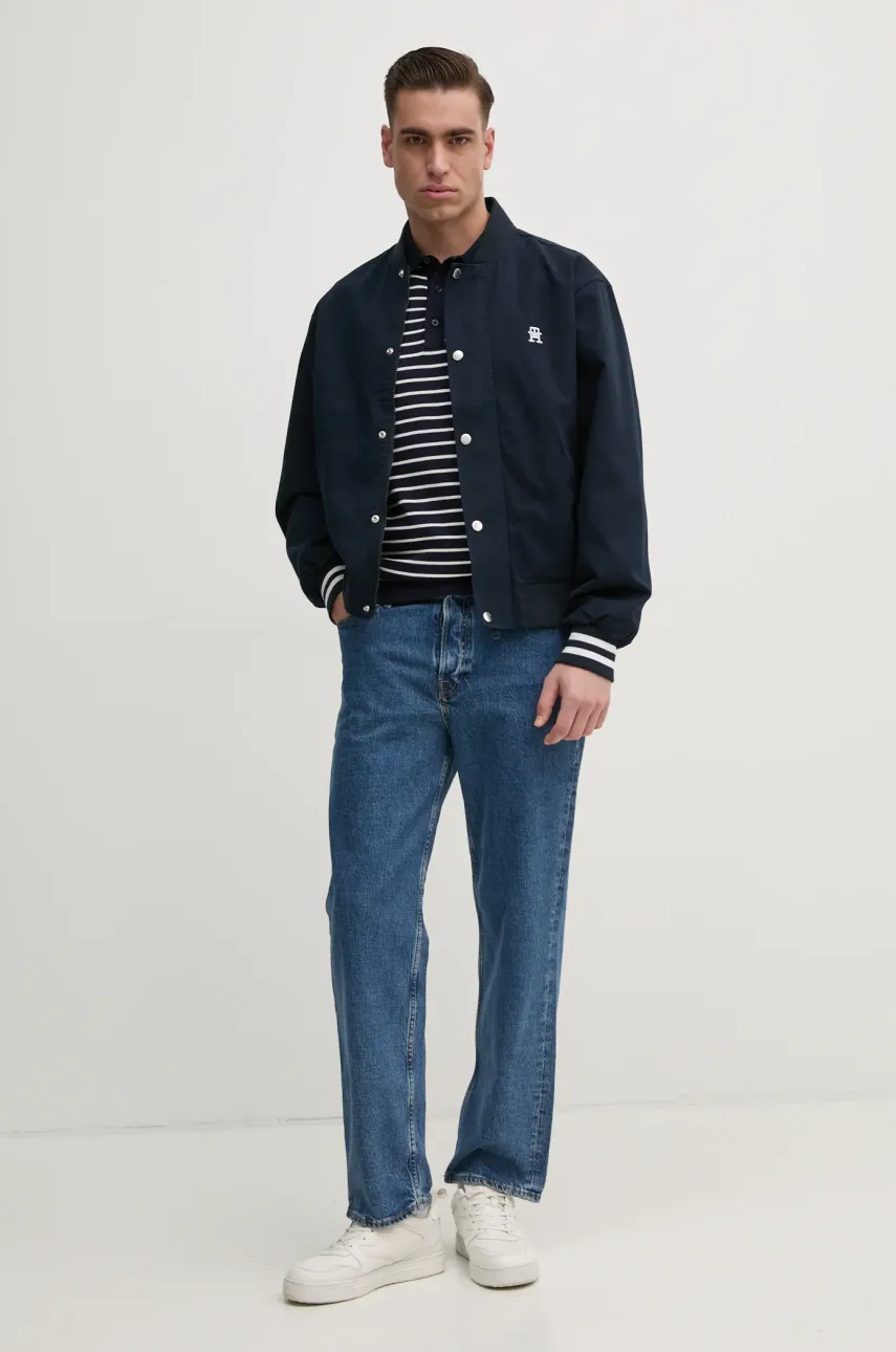 Хлопковое поло Tommy Hilfiger мужское цвет синий узорное MW0MW37396 Хлопковое поло Tommy Hilfiger мужское цвет синий узорное MW0MW37396