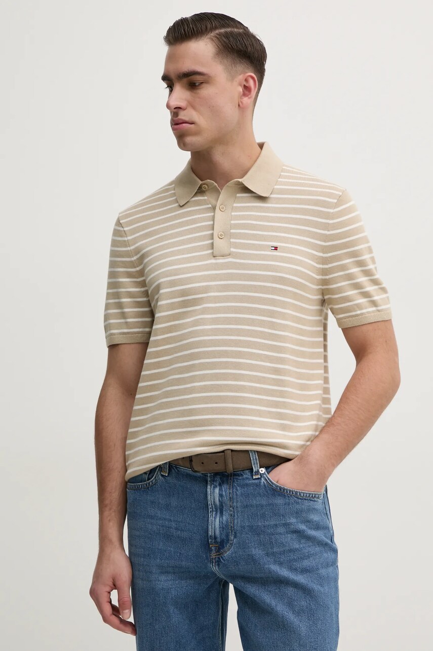 Levně Bavlněné polo tričko Tommy Hilfiger béžová barva, MW0MW37396