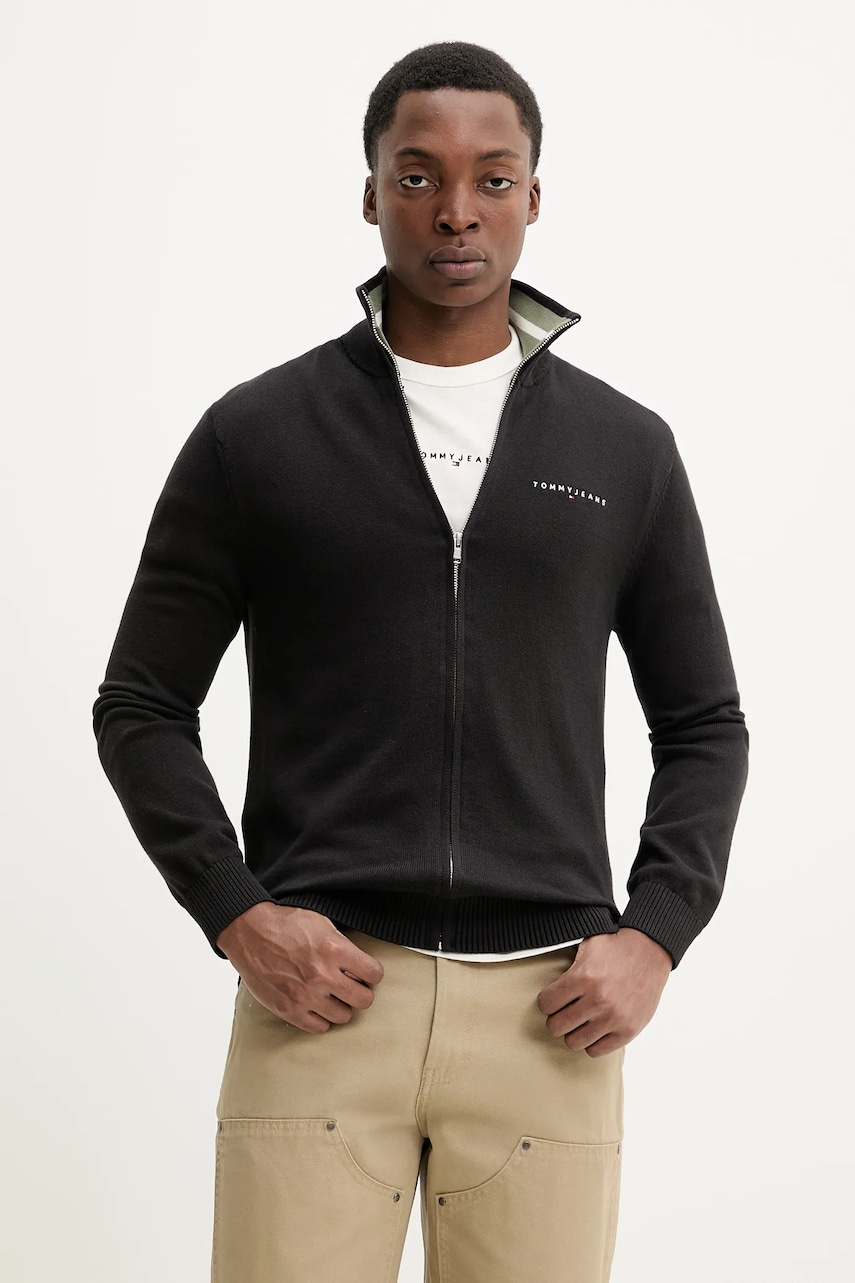 Tommy Jeans cardigan din bumbac barbati, culoarea negru, DM0DM21301 Tommy Jeans cardigan din bumbac barbati, culoarea negru, DM0DM21301