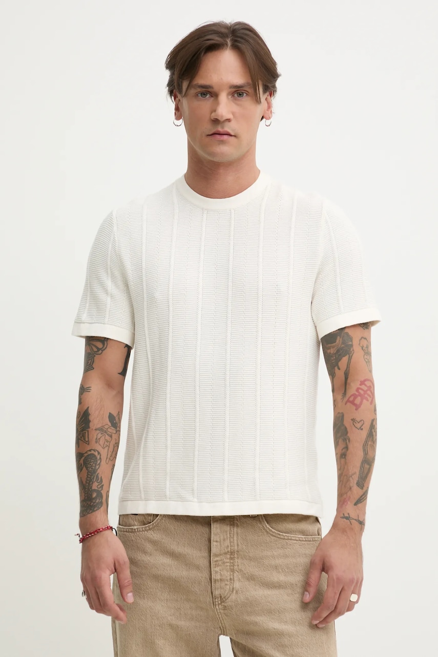 Abercrombie & Fitch tricou barbati, culoarea bej, neted, KI120-5071