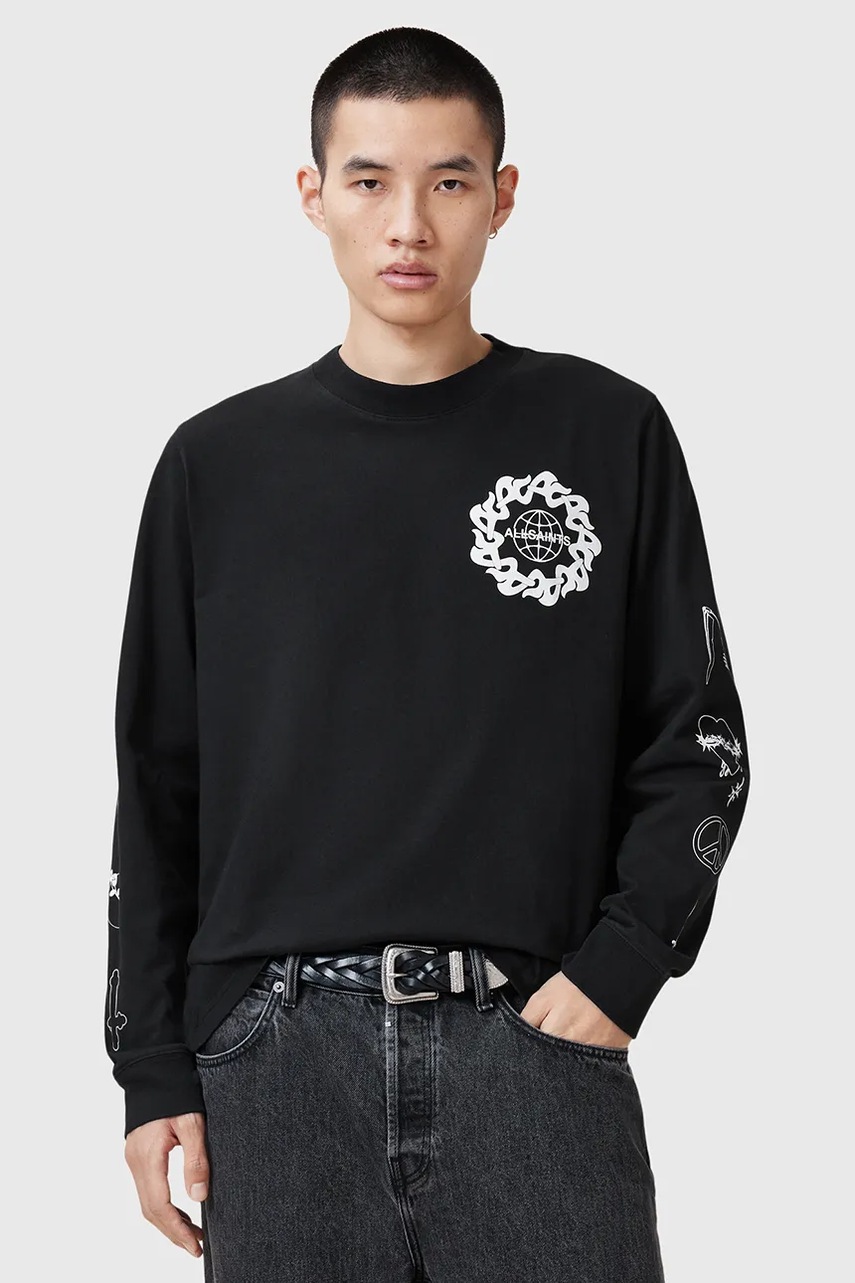 Хлопковая кофта AllSaints ORBITAL мужской цвет чёрный с принтом M021PC Хлопковая кофта AllSaints ORBITAL мужской цвет чёрный с принтом M021PC
