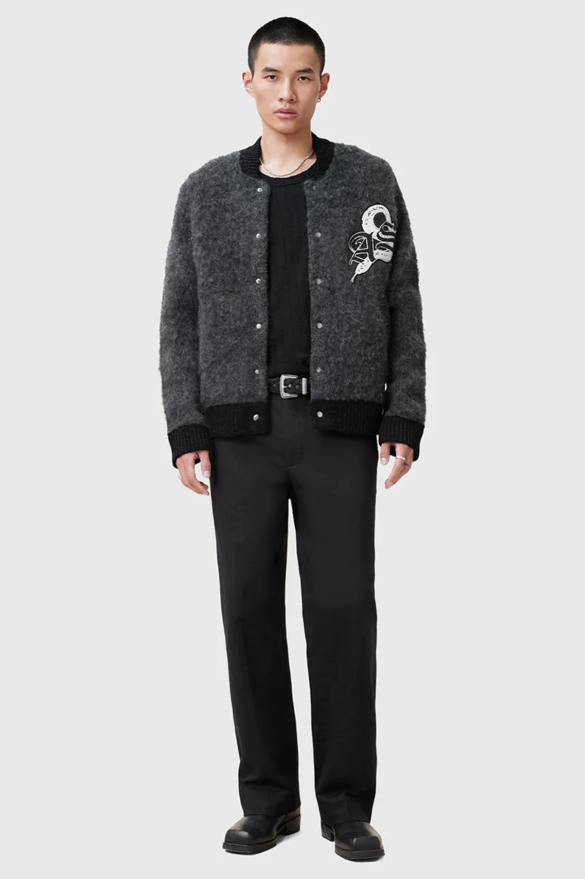Вовняний кардиган AllSaints JACKSON чоловічий колір сірий M010KC 