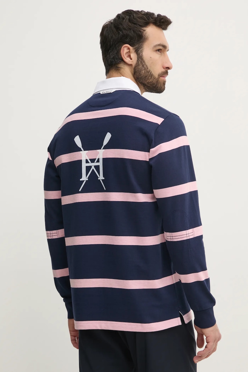 Hackett London longsleeve din bumbac barbati, culoarea albastru marin, modelator, HM570848 Hackett London longsleeve din bumbac barbati, culoarea albastru marin, modelator, HM570848
