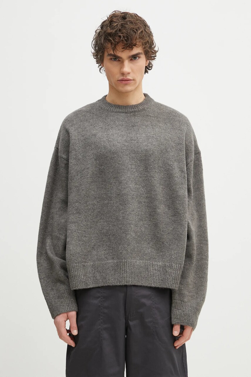 MKI MIYUKI ZOKU pulover din amestec de lana Mohair Blend Knit Crew barbati, culoarea gri, MOHAIR.BLEND.KNIT.CR.BR