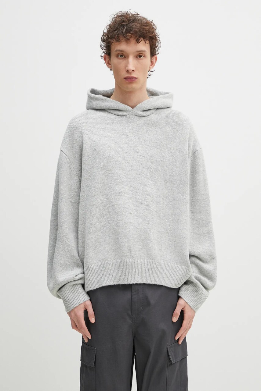 MKI MIYUKI ZOKU pulover din amestec de lana Mohair Blend Knit Hoody barbati, culoarea gri, călduros, MOHAIR.BLEND.KNIT.HOODY