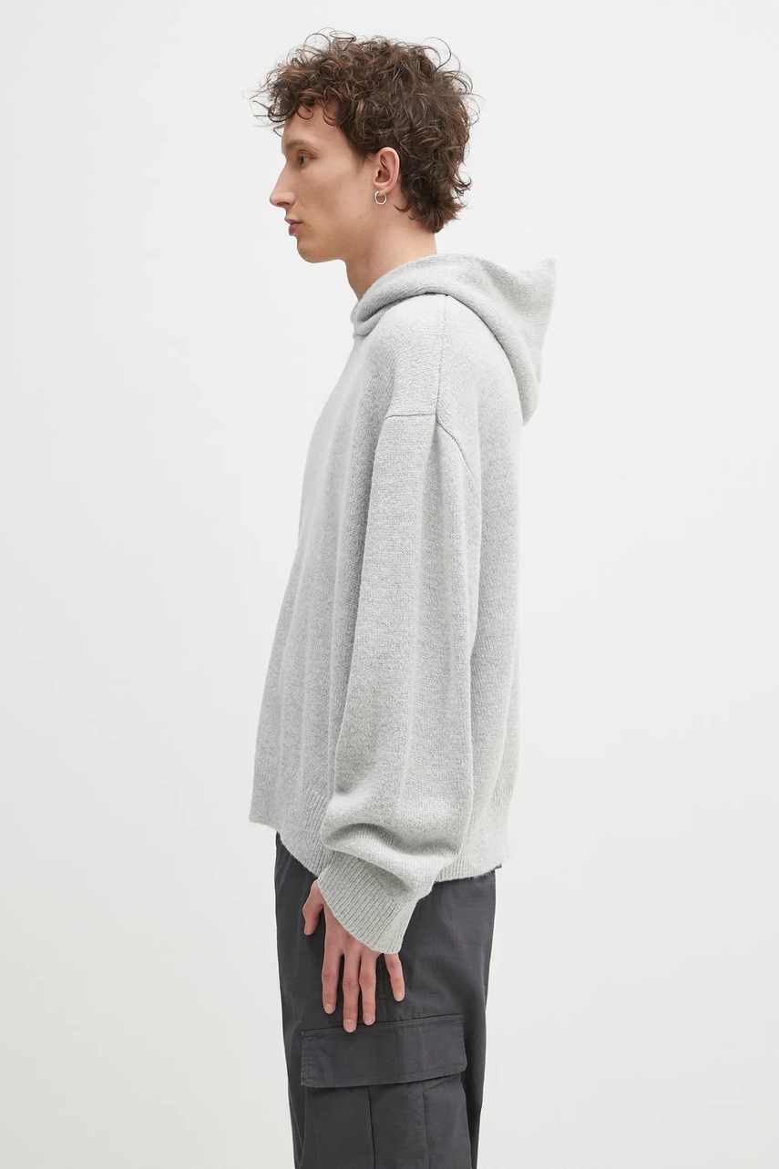 Πουλόβερ με προσθήκη μαλλιού MKI MIYUKI ZOKU Mohair Blend Knit Hoody ανδρικά, χρώμα: γκρι, MOHAIR.BLEND.KNIT.HOODY φωτογραφία