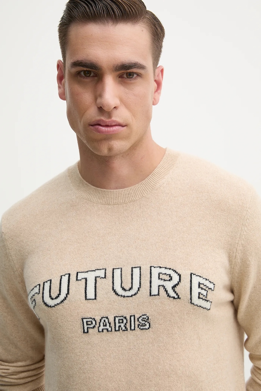 Πουλόβερ κασμίρ FROM FUTURE ανδρικό, χρώμα: μπεζ, MPR02730 φωτογραφία