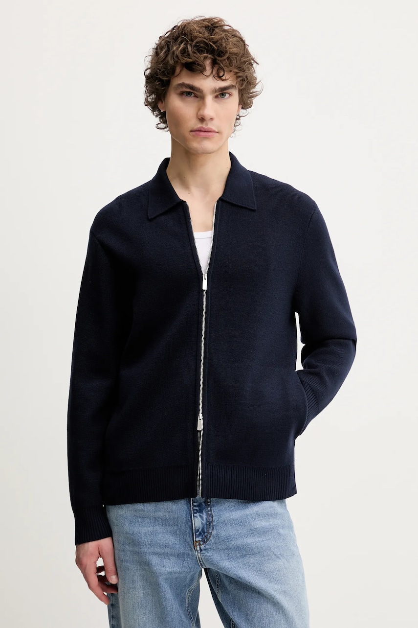 Theory cardigan din lana barbati, culoarea albastru marin, N1181701 Theory cardigan din lana barbati, culoarea albastru marin, N1181701