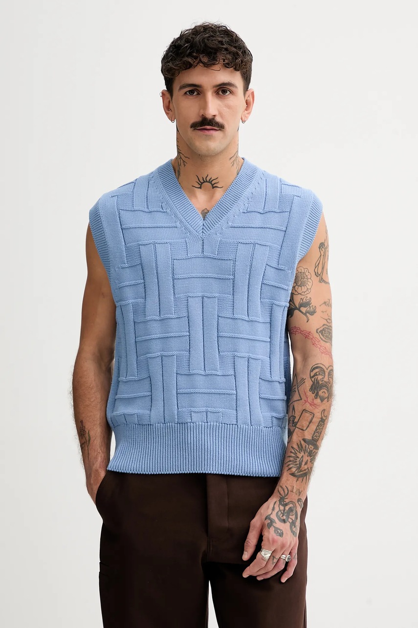 Levně Bavlněná vesta Kenzo Weave modrá barva, FF55PU7073CB.64