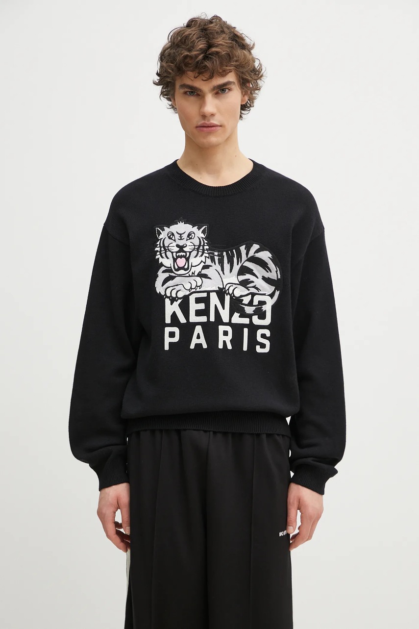 Levně Vlněný svetr Kenzo Happy Tiger pánský, černá barva, FF55PU7273LD.99J