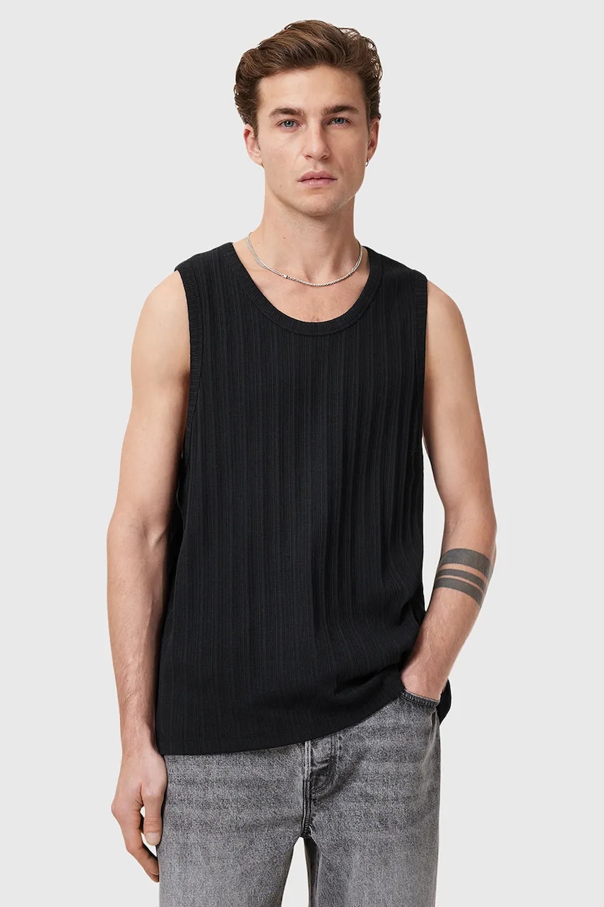 AllSaints tricou din bumbac DENVER barbati, culoarea negru, M003JC