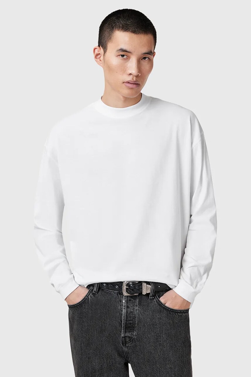 Levně Bavlněný svetr AllSaints FINN pánský, bílá barva, M005JC