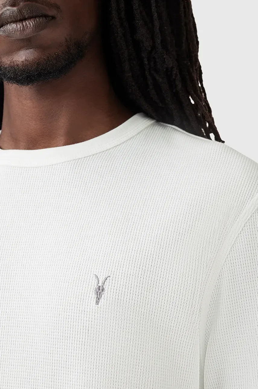Хлопковый лонгслив AllSaints ELLIS мужской цвет белый однотонный M019JC Хлопковый лонгслив AllSaints ELLIS мужской цвет белый однотонный M019JC