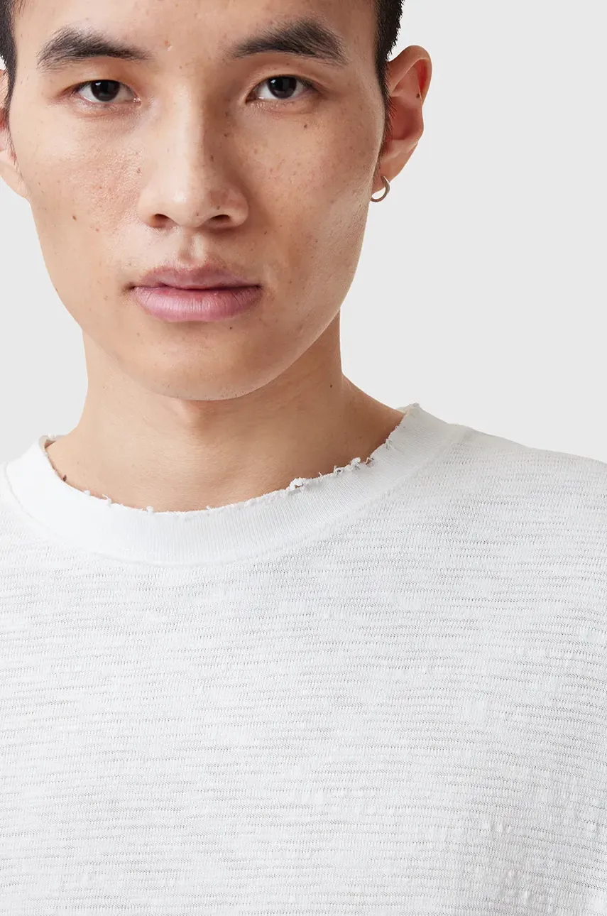 Хлопковый лонгслив AllSaints FOSTER мужской цвет белый однотонный M026JC Хлопковый лонгслив AllSaints FOSTER мужской цвет белый однотонный M026JC