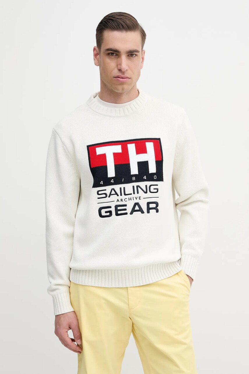 Levně Bavlněný svetr Tommy Hilfiger SAILING pánský, bílá barva, MN0MN00017