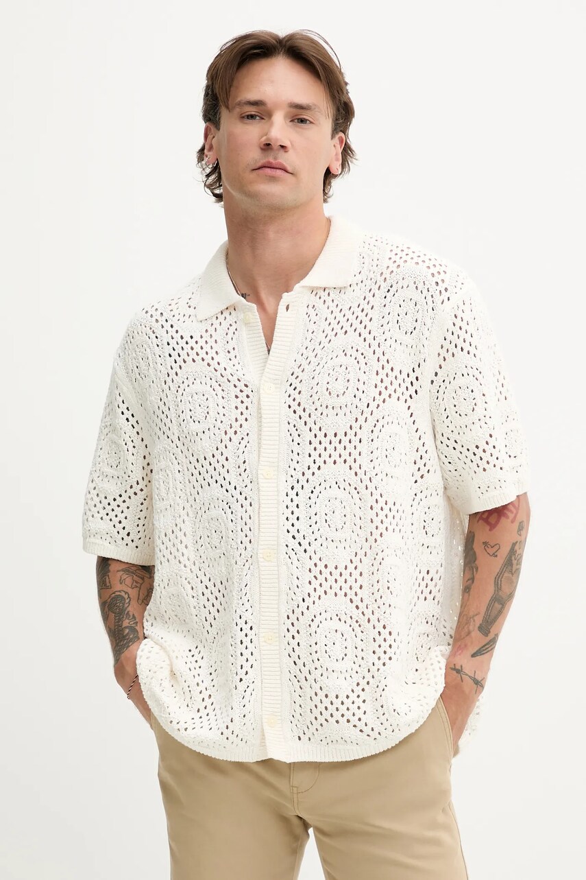 Levi's cardigan din bumbac SWEATER CAMP SHIRT culoarea bej, 0013G