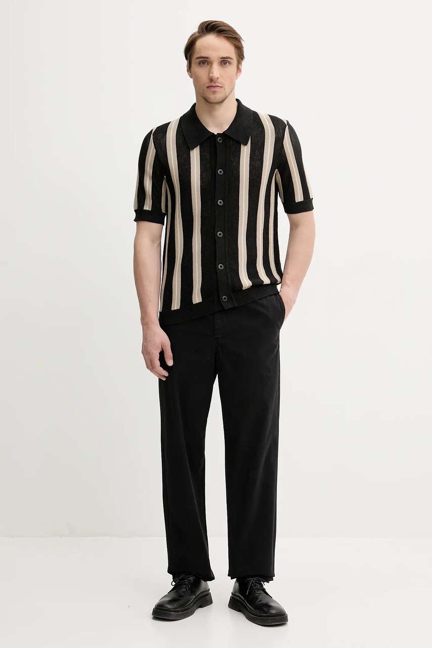 Рубашка с примесью льна Marc OPolo цвет чёрный regular классический воротник 524504864008