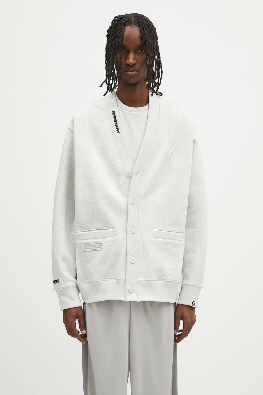 Mikina AAPE Now Zip Up pánská, šedá barva, hladká, AAPSWMB329XAN