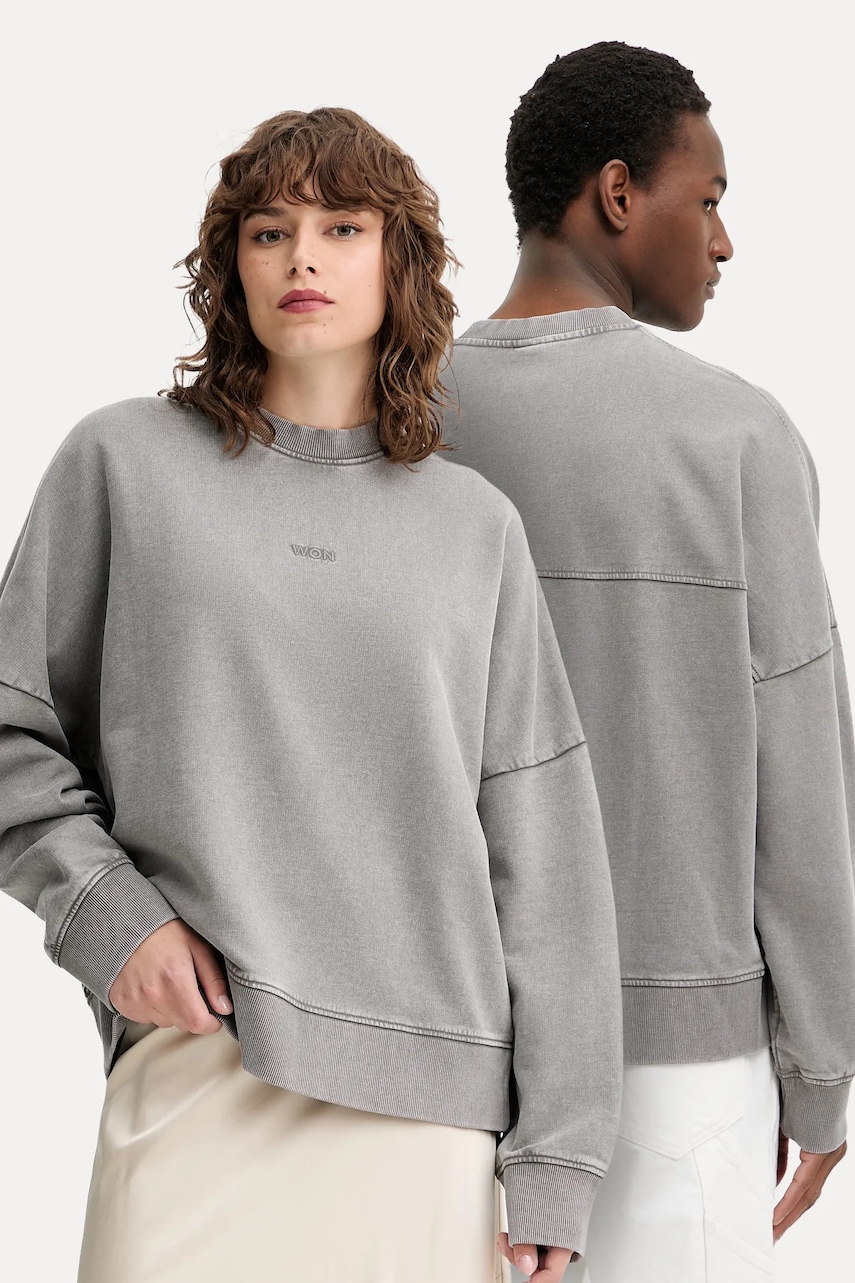 Won Hundred hanorac de bumbac culoarea gri, uni, 3726-12087