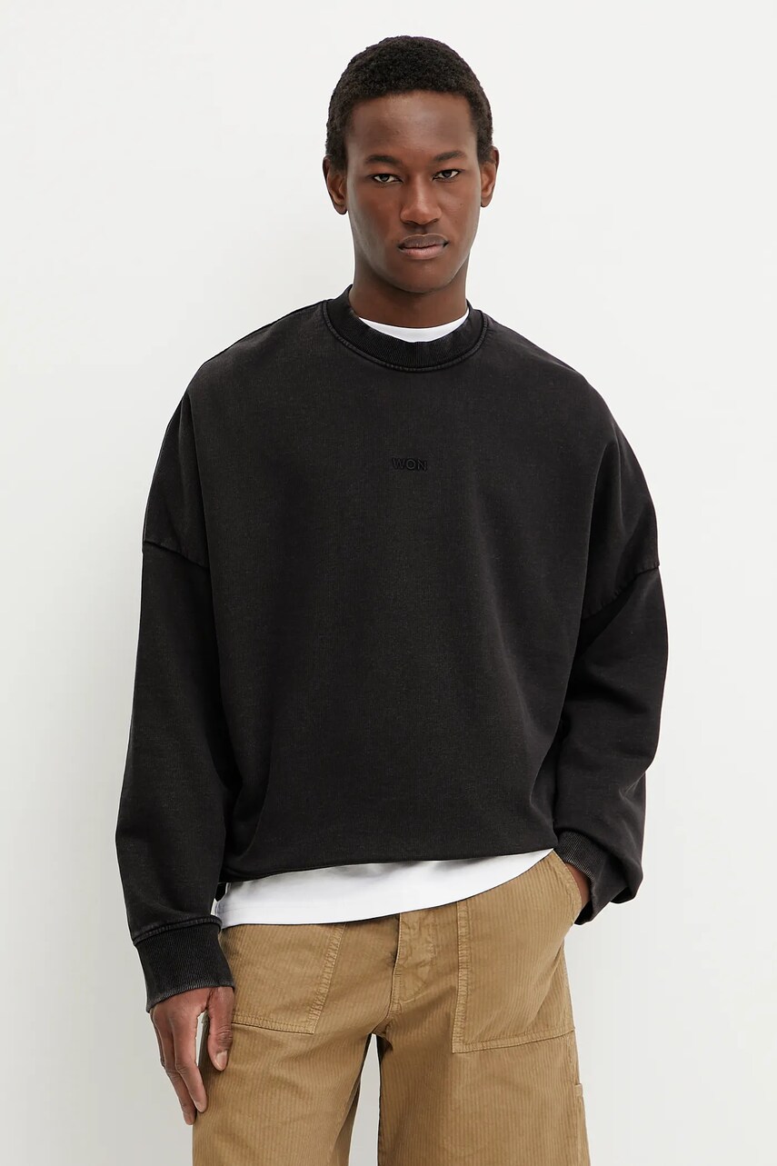Won Hundred hanorac de bumbac culoarea negru, uni, 3726-12087