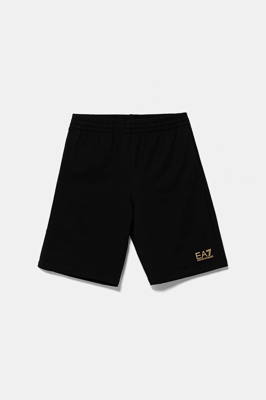 Levně Dětské bavlněné šortky EA7 Emporio Armani černá barva, nastavitelný pas, 7B000026 AF10380